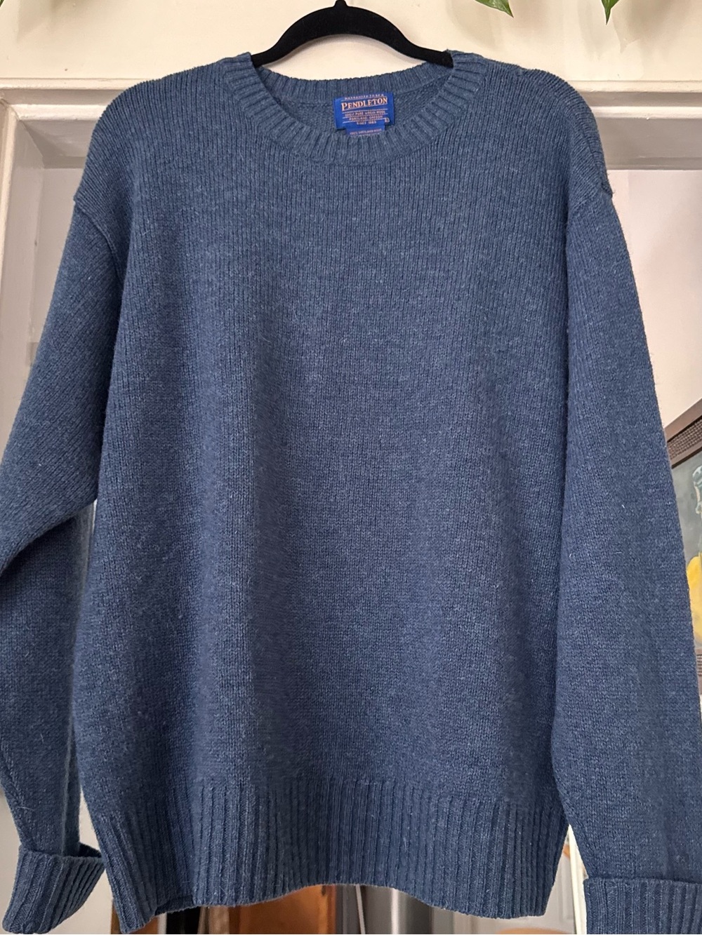 Pendleton Sweater Mens Size Washable Wool Blue 100% Shetland Wool large